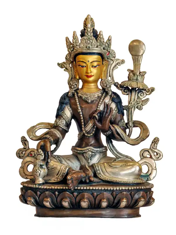 Statue en cuivre de 21 Tara avec finition argentée