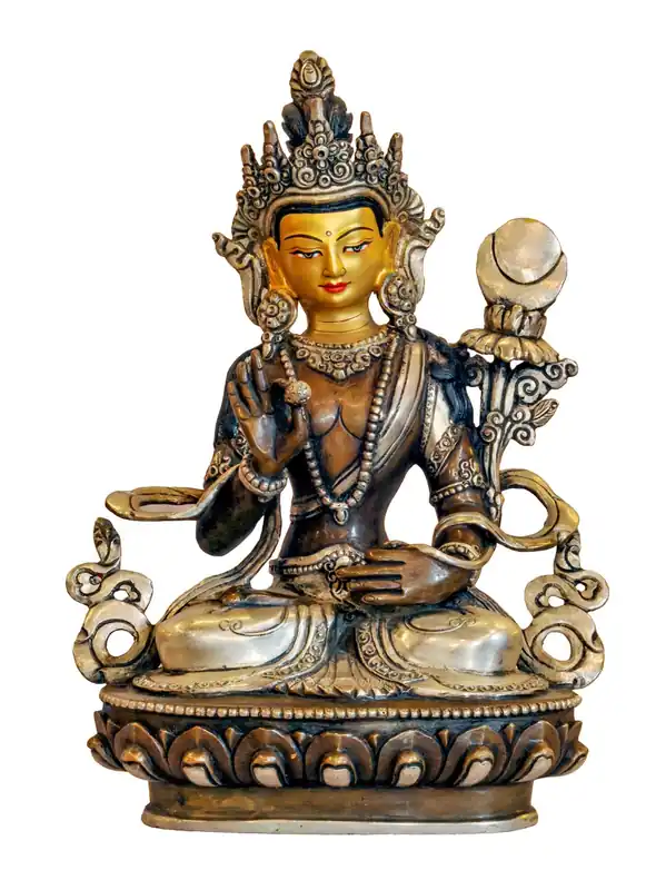 Statue de Bodhisattva en cuivre avec finition oxydée