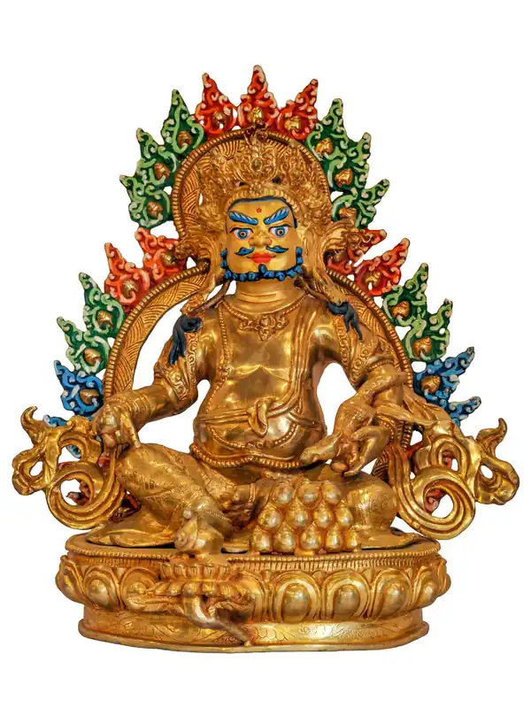 Statue en cuivre de Jambhala Jaune – Emblème d’abondance et de prospérité