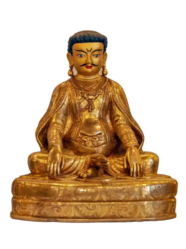 Statue en cuivre artisanal de Marpa Lotsawa avec placage en or