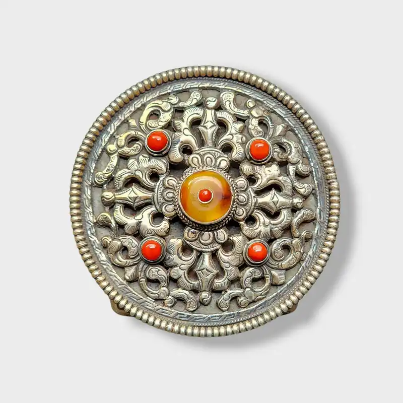 Boucle de ceinture en argent avec ambre jaune