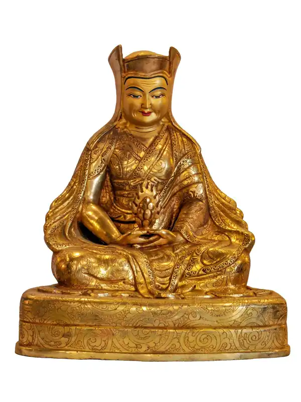Statue de Gampopa en cuivre plaqué or – un chef-d’œuvre de l’art tibétain