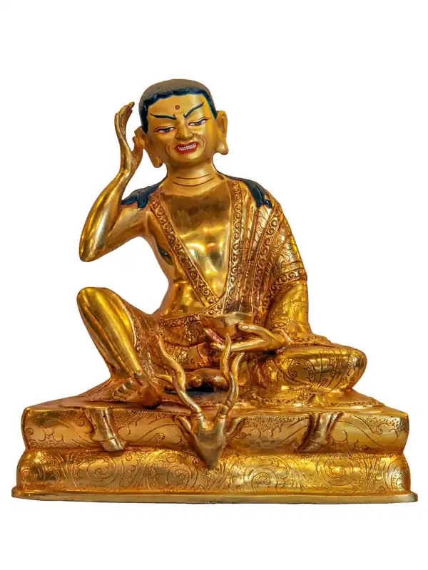 Statue en cuivre de Milarepa avec un visage plaqué or – 20 cm