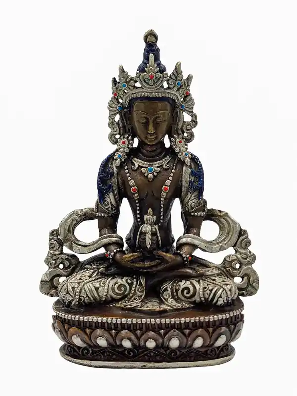 Statue miniature de Bouddha en cuivre Amitayus Chepame – 14 cm, Artisanat complexe