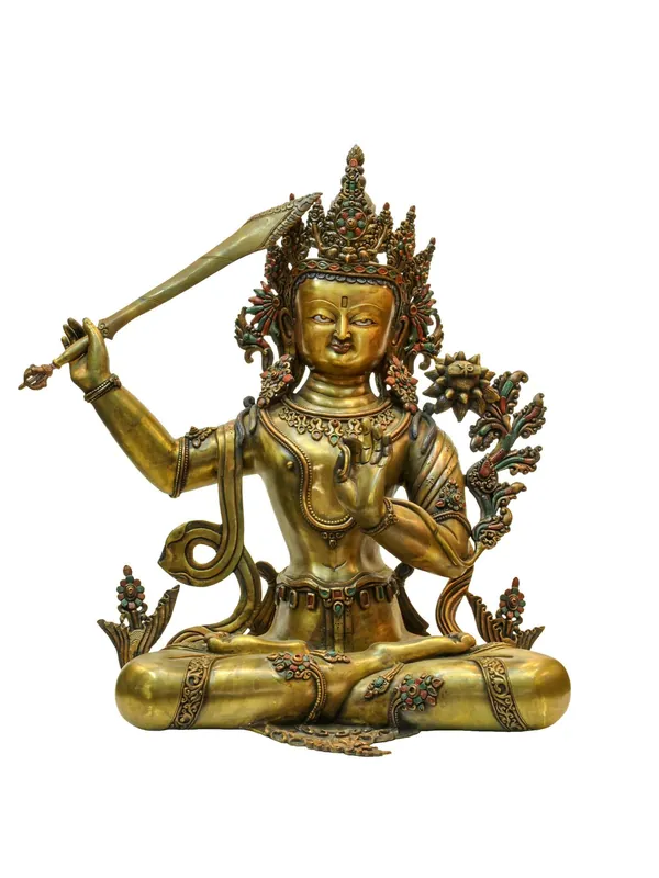 Statue en pierre de Manjushri antique – Chef-d’œuvre fait à la main