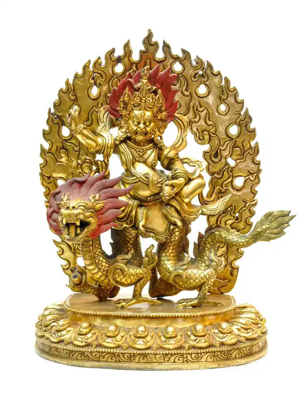 Statue de Jambhala Blanc – Cuivre avec Finition en Or Mercuriel