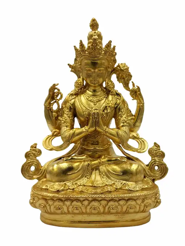 Miniature en cuivre de Chenrezig, la statue de la compassion