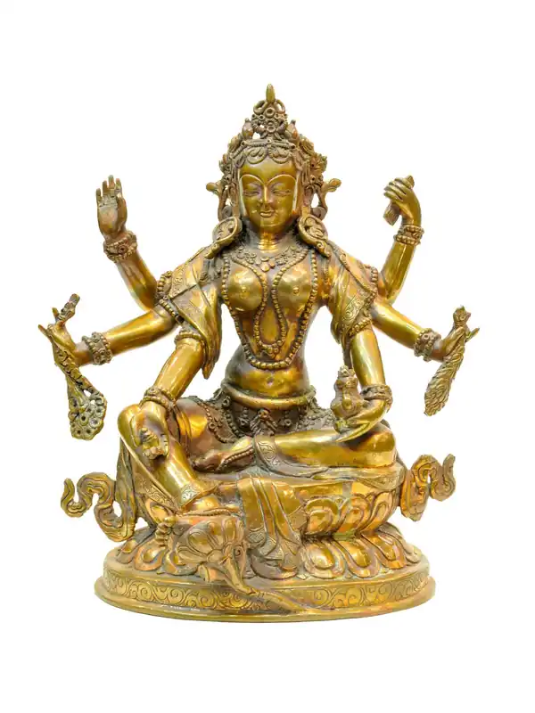 Statue en cuivre de Vasudhara – Divinité à six bras de l’abondance