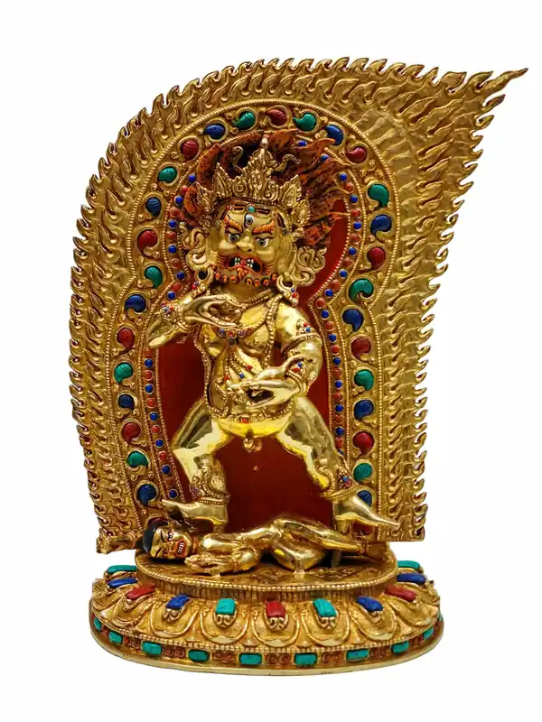 Statue de Jambhala Noir – Cuivre avec Plaquage en Or et Détails Peints pour l’Abondance