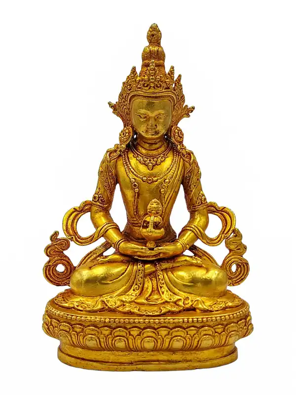 Statue miniature d’Amitayus – Cuivre avec plaquage en or complet