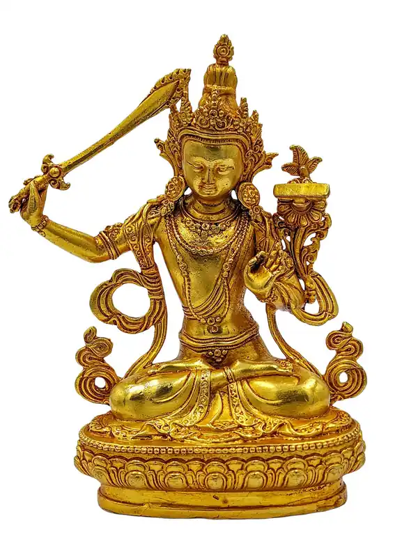 Statue miniature de Manjushri plaquée or