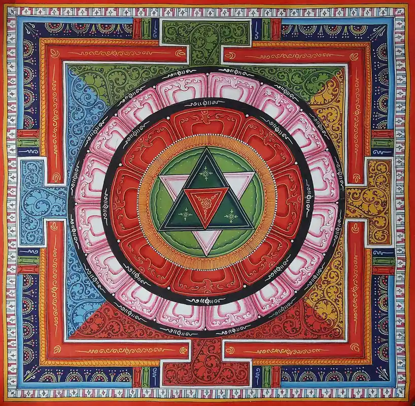 Thangka Mandala Newari avec Accents en Or
