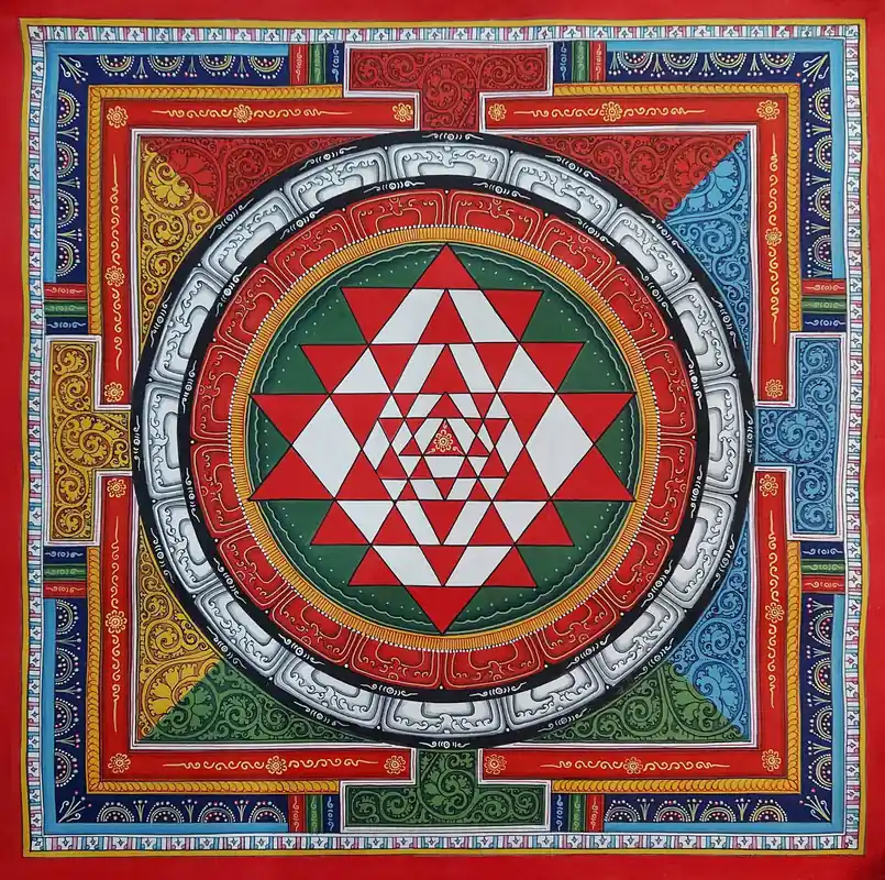 Thangka Mandala avec motif de yantra sur toile de coton
