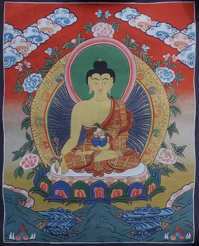 Thangka du Bouddha de la Médecine sur toile de coton