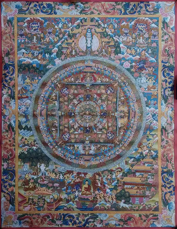Thangka mandala fait main avec de l’or véritable