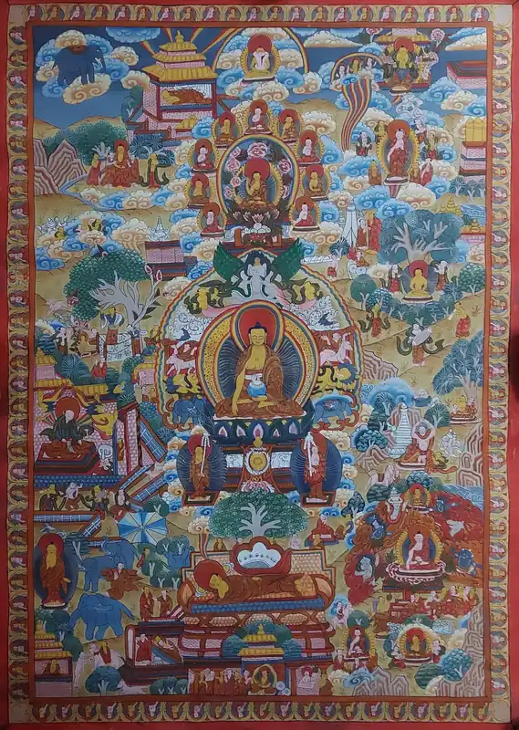 Thangka de Bouddha fait main sur toile de coton