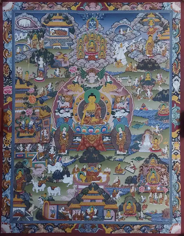 Thangka de la Vie du Bouddha sur toile de coton
