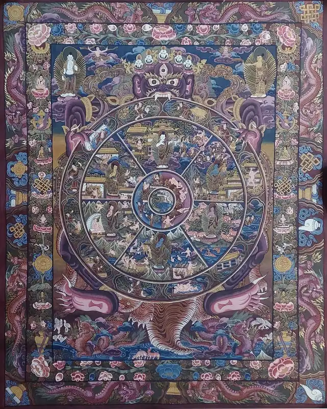 Thangka de la Roue de la Vie sur toile de coton
