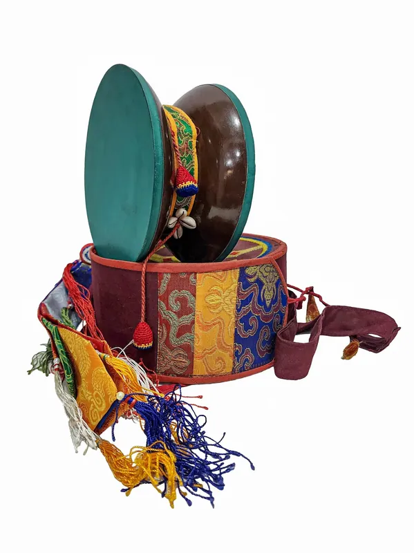 Damaru de Chöd en bois de rose avec housse brodée