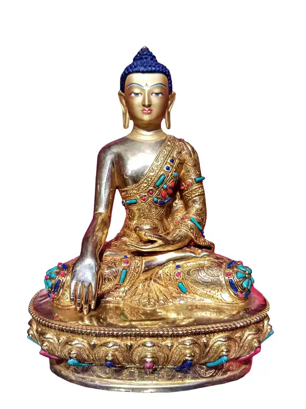 Élégante statue de Bouddha Shakyamuni en cuivre avec finition dorée