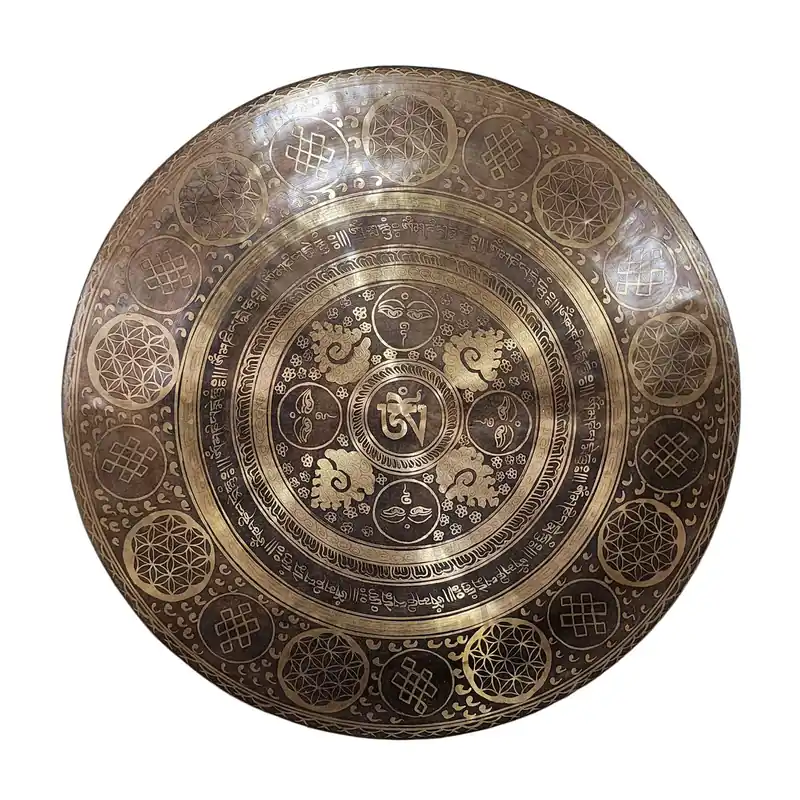 Gong chau en bronze tibétain avec OM et œil de Bouddha pour l’éveil spirituel