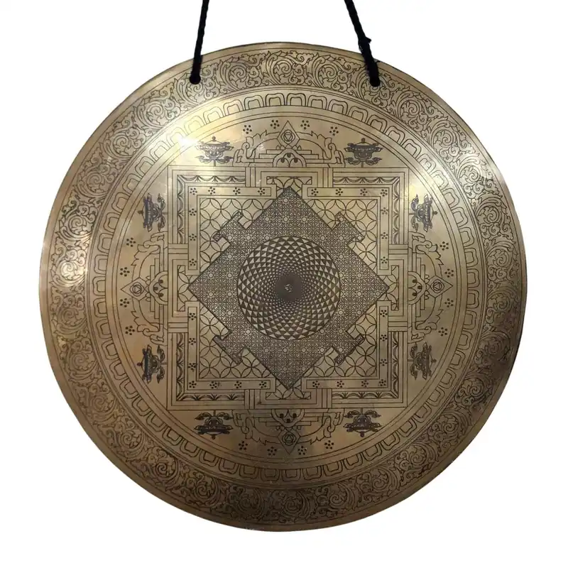 Gong de Vent en Bronze Mandala – 32 cm, Harmonie Divine pour la Méditation
