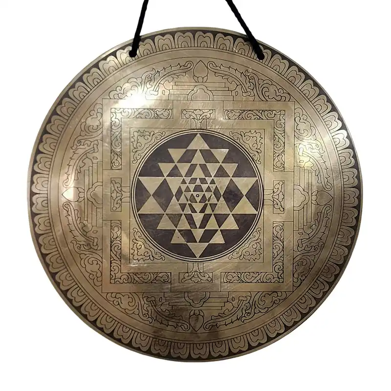 Gong tibétain en bronze avec le Sri Yantra sacré – Transformez votre parcours spirituel