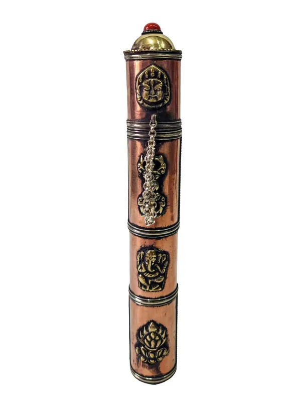 Support en cuivre pour encens avec inlay des Ashtamangala