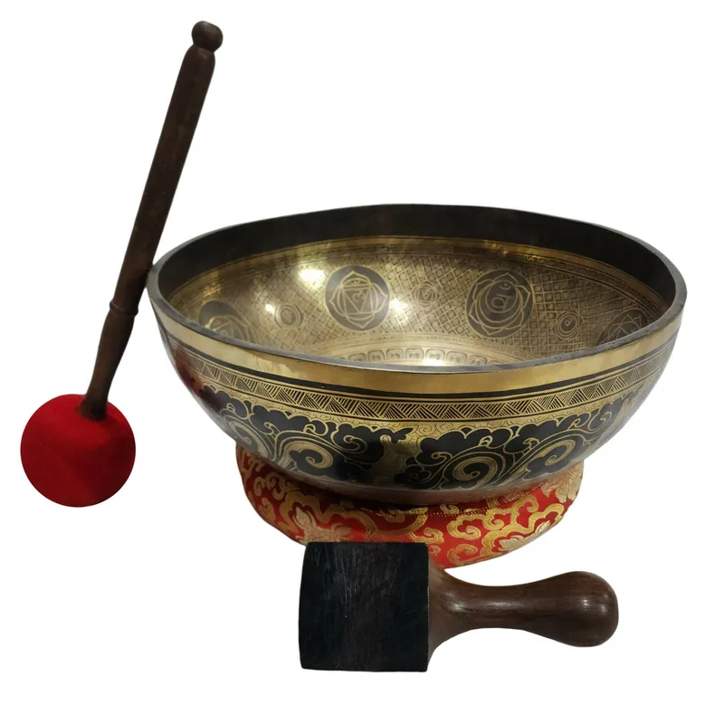 Bol chantant Jambati avec gravure du pied de Bouddha