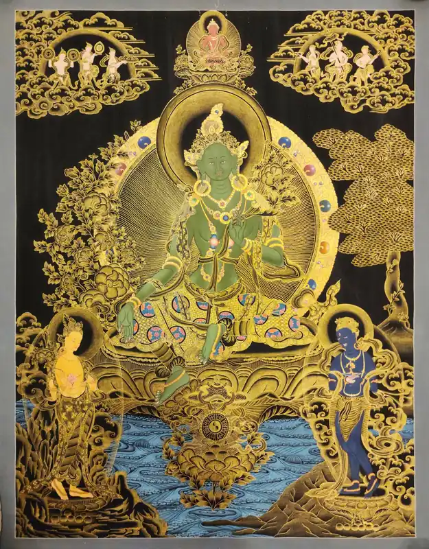 Thangka de Tara Verte sur Toile de Coton