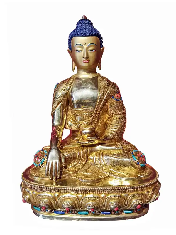 Statue de Bouddha Shakyamuni en cuivre avec finition dorée