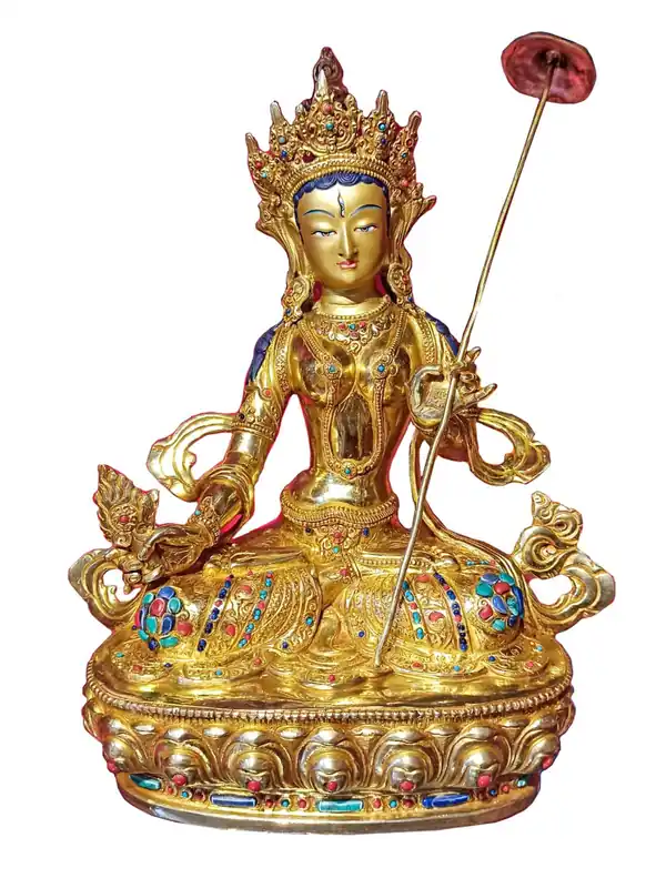 Statue en cuivre de Sitatapatra avec finition en or