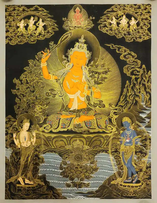Thangka tibétain de Manjushri sur toile de coton