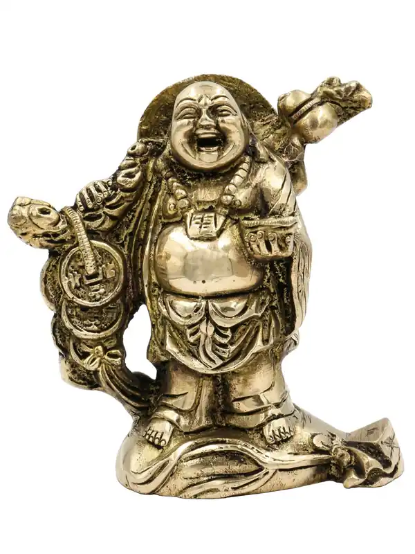 Statue en laiton de Bouddha rieur, finition brillante