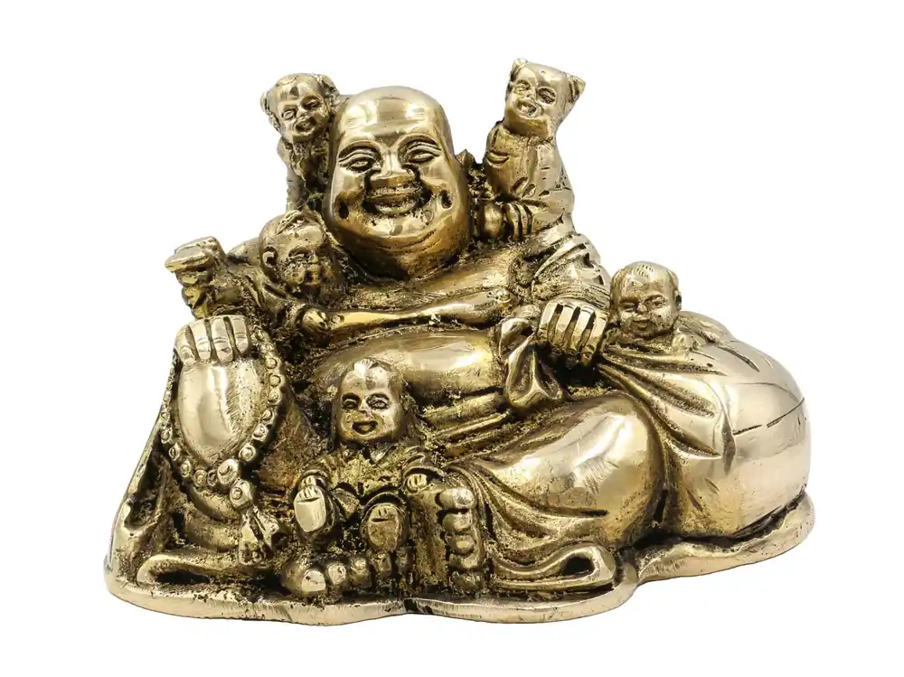 Statue de Bouddha rieur en laiton brillant