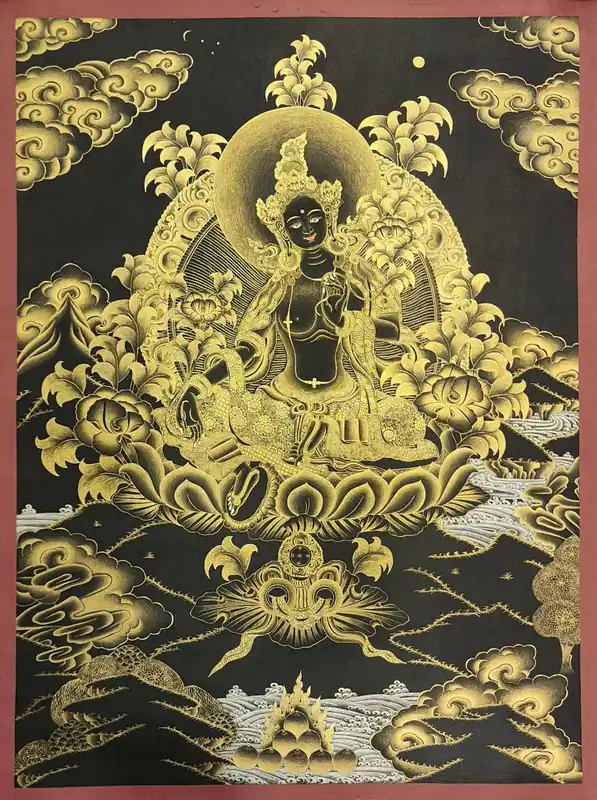 Thangka de Tara Verte sur Toile de Coton