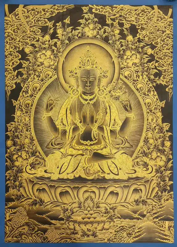 Thangka de Chenrezig sur toile de coton