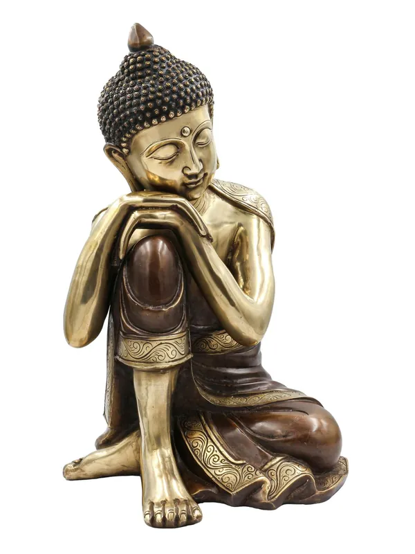 Sculpture en laiton du Bouddha paisible au repos – 41 cm