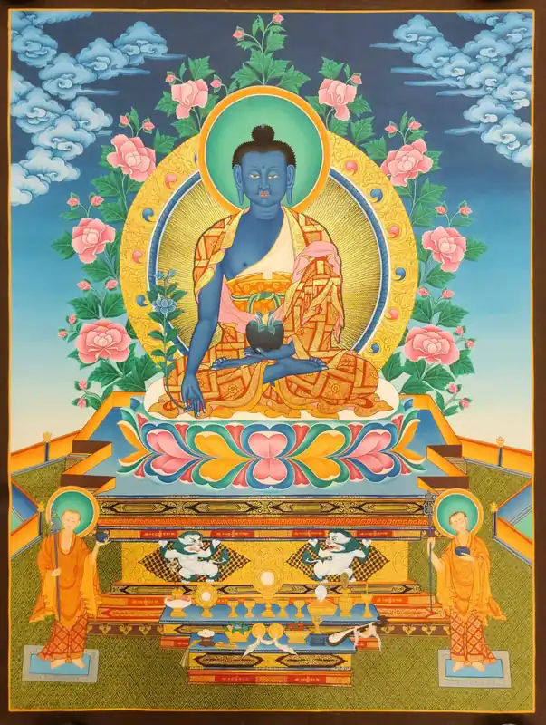 Thangka du Bouddha Médecine sur toile de coton