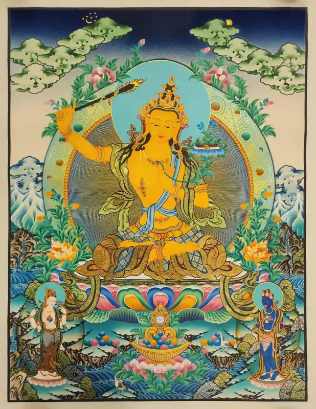 Thangka tibétain de Manjushri sur toile de coton