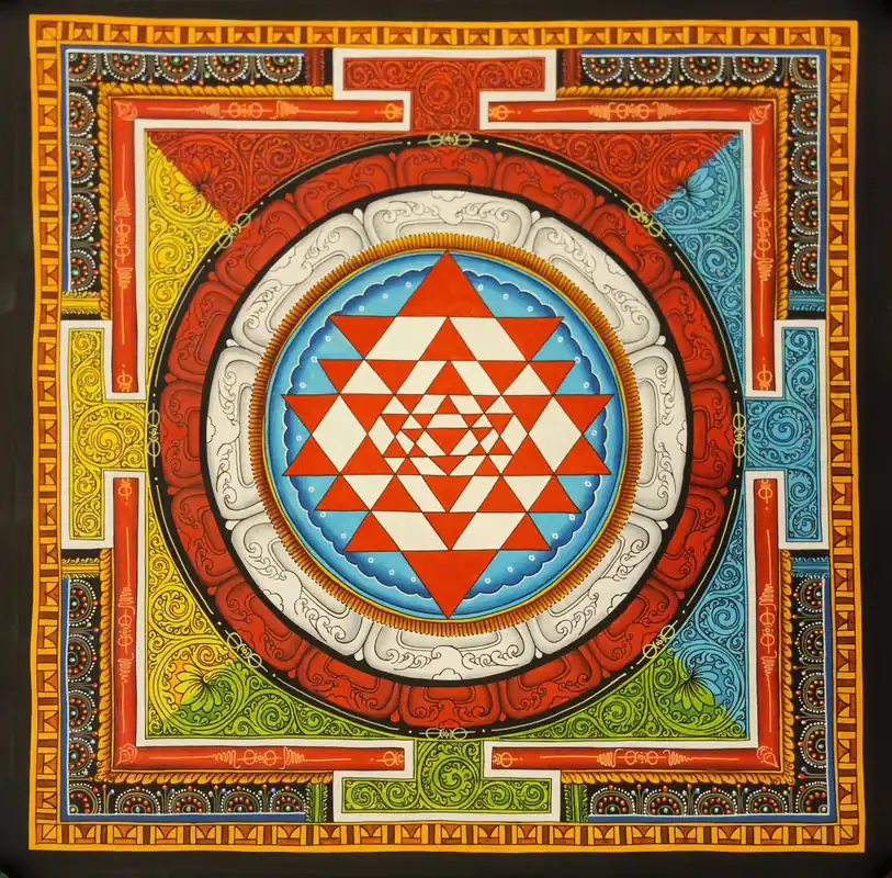 Peinture en toile de coton du mandala Sri Yantra Newari