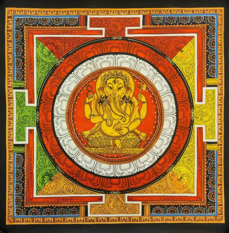 Mandala de Ganesh Newari Paubha sur toile de coton