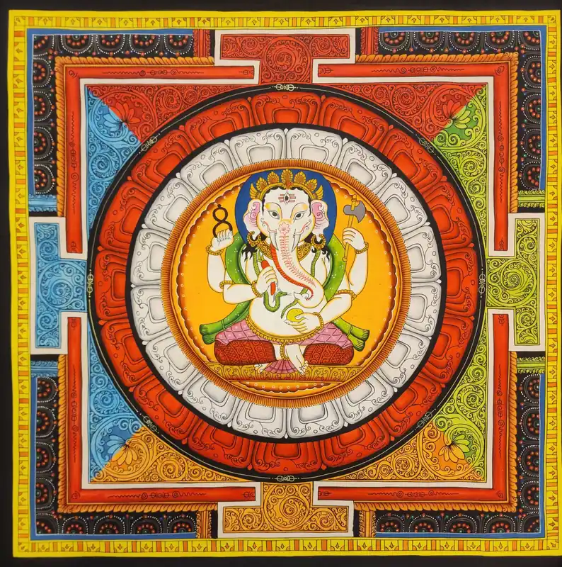 Peinture de Mandala de Ganesh Newari sur Toile de Coton
