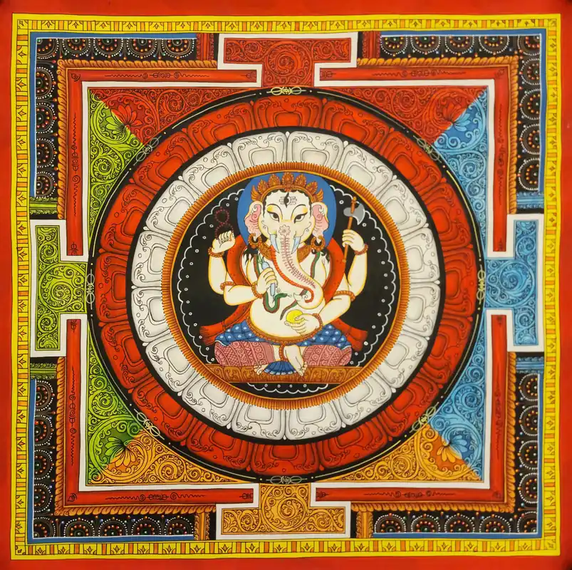 Peinture mandala de Ganesh newari sur toile de coton