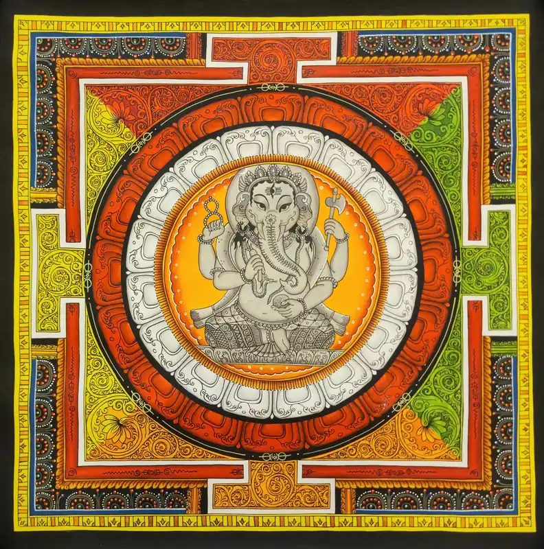 Peinture de mandala de Ganesh newari sur toile de coton