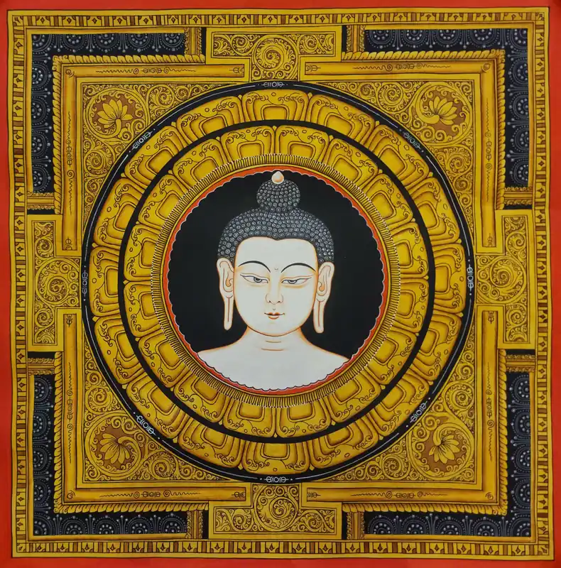 Peinture de mandala de tête de Bouddha dans le style newari