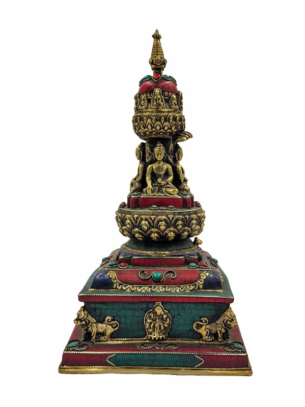 Stupa en laiton avec Shakyamuni et Amitābha