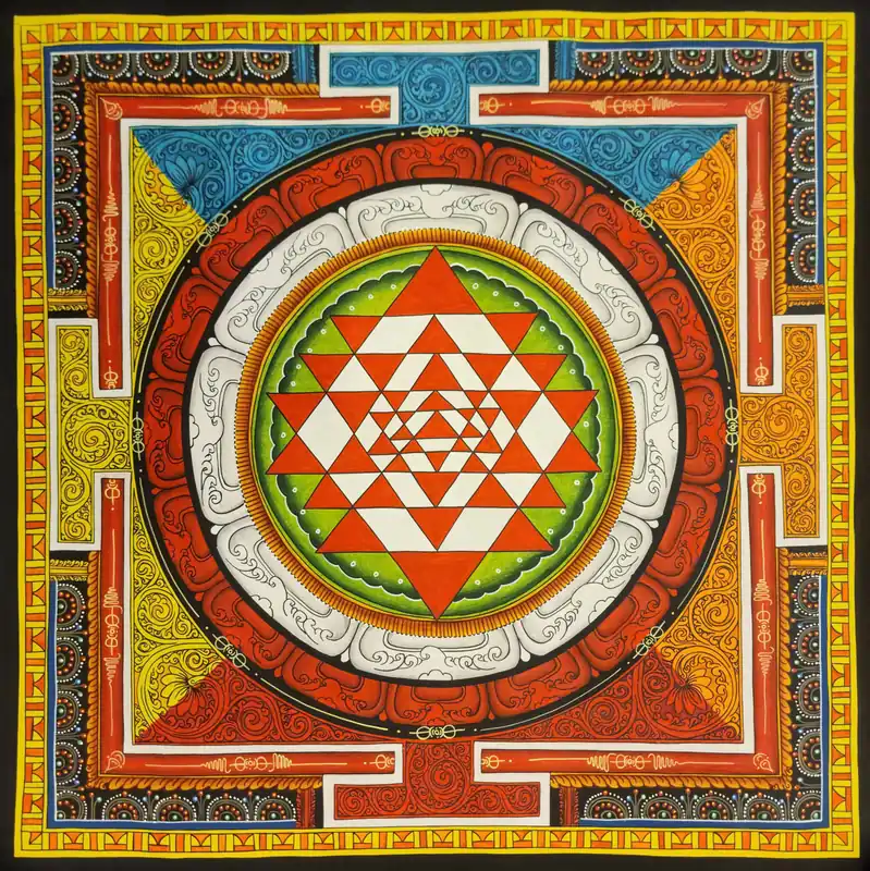 Peinture Mandala Sri Yantra de style Newari