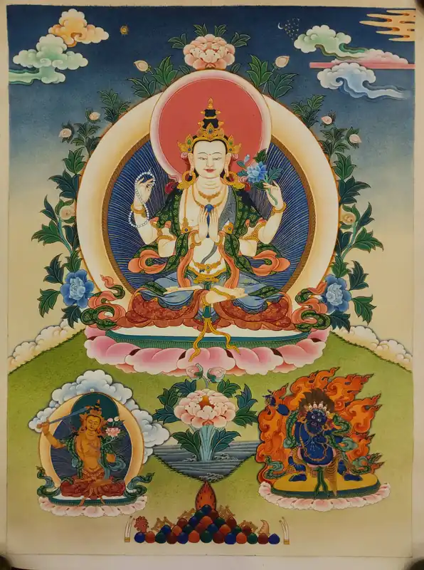 Thangka de Chenrezig sur toile en coton
