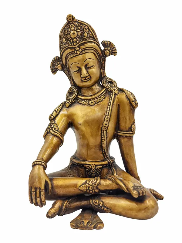 Statue artisanale en laiton d’Indra, Dieu de la Pluie – Finition brillante, 25 cm